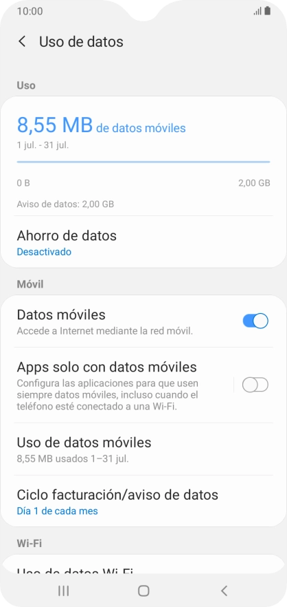 El consumo total de datos se visualiza ahora en la pantalla. El consumo total de datos se visualiza ahora en la pantalla.