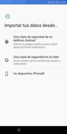 Pulsa la opción deseada y sigue las indicaciones de la pantalla para transferir contenido desde el otro teléfono y finalizar la activación de tu teléfono. Pulsa la opción deseada y sigue las indicaciones de la pantalla para transferir contenido desde el otro teléfono y finalizar la activación de tu teléfono.