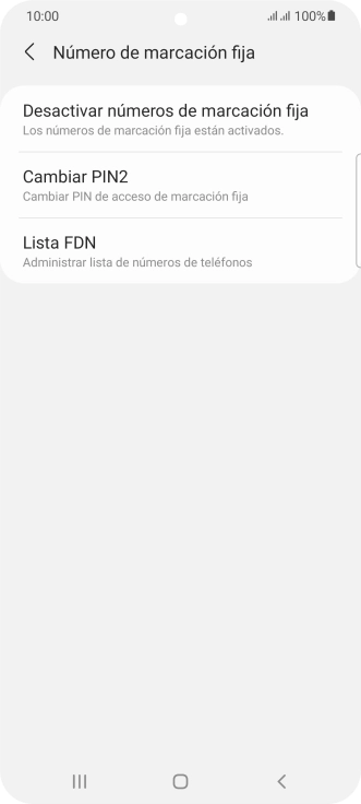 Pulsa Desactivar números de marcación fija. Pulsa Desactivar números de marcación fija.