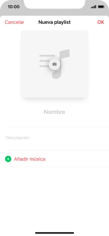 Pulsa en el campo de escritura e introduce el nombre de la lista de reproducción. Pulsa en el campo de escritura e introduce el nombre de la lista de reproducción.