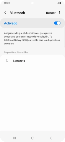 Pulsa el dispositivo Bluetooth deseado y sigue las indicaciones de la pantalla para vincular el dispositivo al teléfono. Pulsa el dispositivo Bluetooth deseado y sigue las indicaciones de la pantalla para vincular el dispositivo al teléfono.