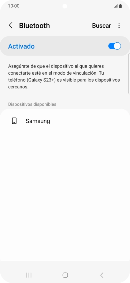 Pulsa el dispositivo Bluetooth deseado y sigue las indicaciones de la pantalla para vincular el dispositivo al teléfono. Pulsa el dispositivo Bluetooth deseado y sigue las indicaciones de la pantalla para vincular el dispositivo al teléfono.