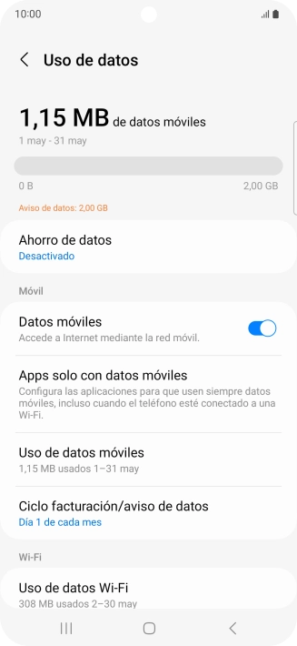 El consumo total de datos se visualiza ahora en la pantalla. El consumo total de datos se visualiza ahora en la pantalla.