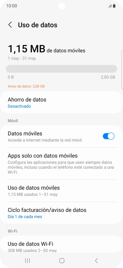 El consumo total de datos se visualiza ahora en la pantalla. El consumo total de datos se visualiza ahora en la pantalla.