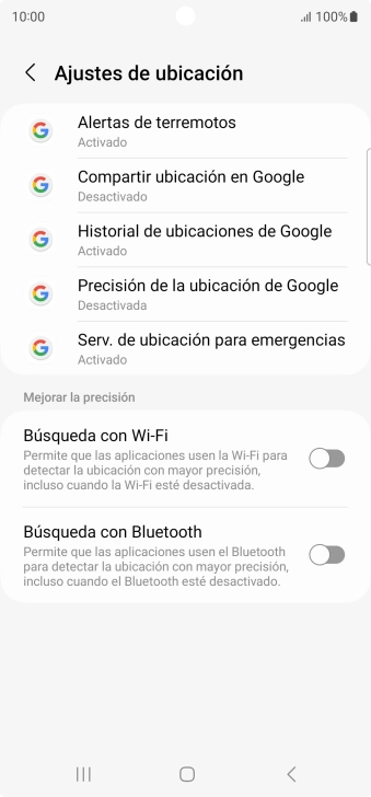 Pulsa Precisión de la ubicación de Google. Pulsa Precisión de la ubicación de Google.