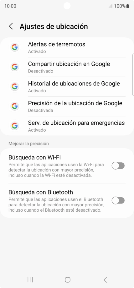 Pulsa Precisión de la ubicación de Google. Pulsa Precisión de la ubicación de Google.