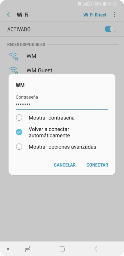 Introduce la contraseña de la red wifi y pulsa CONECTAR. Introduce la contraseña de la red wifi y pulsa CONECTAR.