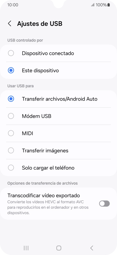 Pulsa Transferir archivos/Android Auto. Pulsa Transferir archivos/Android Auto.
