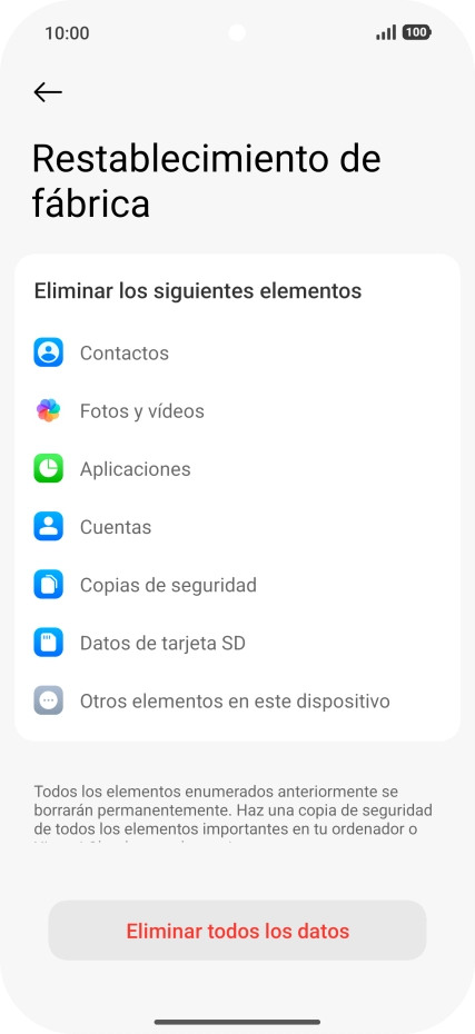 Pulsa Eliminar todos los datos. Pulsa Eliminar todos los datos.