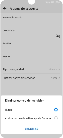 Pulsa Nunca para conservar los correos electrónicos en el servidor cuando los borras del teléfono.