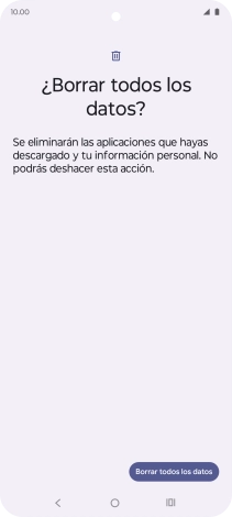 Pulsa Borrar todos los datos. Espera unos instantes mientras el teléfono restablece la configuración predeterminada. Sigue las indicaciones de la pantalla para configurar el teléfono y dejarlo listo para su uso. Pulsa Borrar todos los datos. Espera unos instantes mientras el teléfono restablece la configuración predeterminada. Sigue las indicaciones de la pantalla para configurar el teléfono y dejarlo listo para su uso.