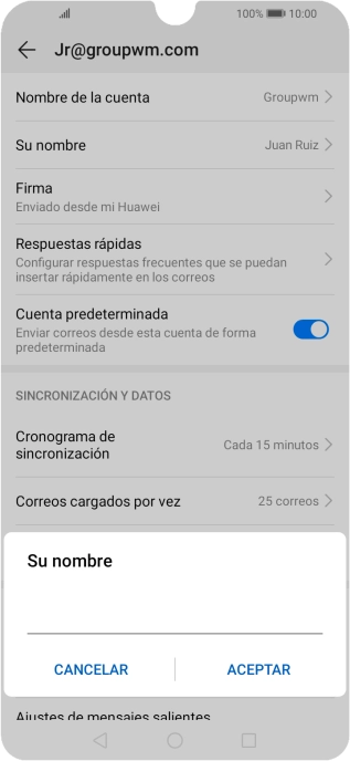 Introduce el nombre del remitente deseado y pulsa ACEPTAR. Introduce el nombre del remitente deseado y pulsa ACEPTAR.