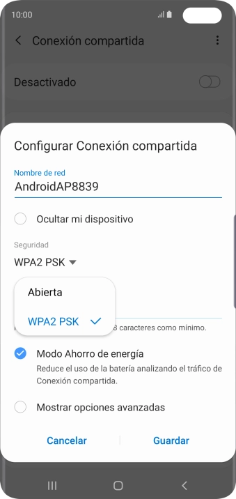 Pulsa WPA2 PSK para proteger la conexión wifi con una contraseña. Pulsa WPA2 PSK para proteger la conexión wifi con una contraseña.