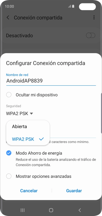 Pulsa WPA2 PSK para proteger la conexión wifi con una contraseña. Pulsa WPA2 PSK para proteger la conexión wifi con una contraseña.
