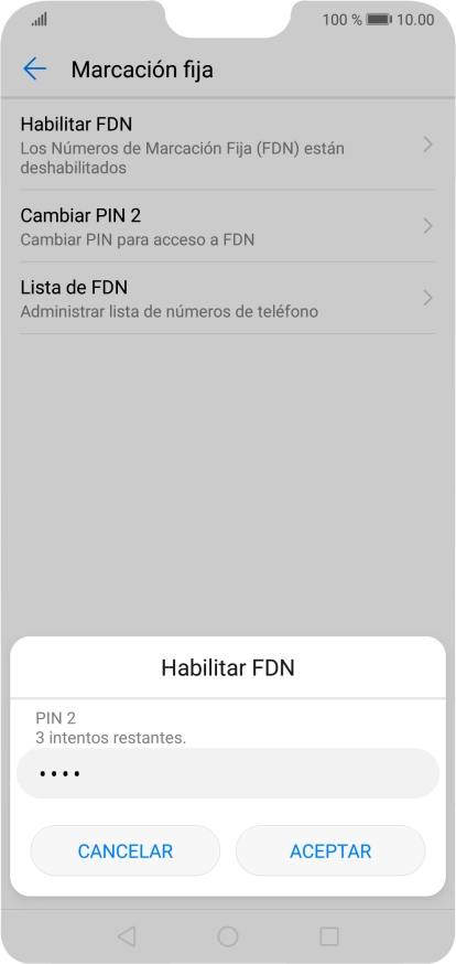 Introduce el código PIN2 y pulsa ACEPTAR.