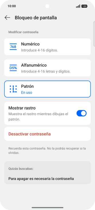Pulsa Desactivar contraseña. Pulsa Desactivar contraseña.