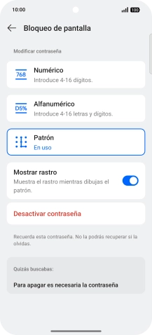 Pulsa Desactivar contraseña. Pulsa Desactivar contraseña.