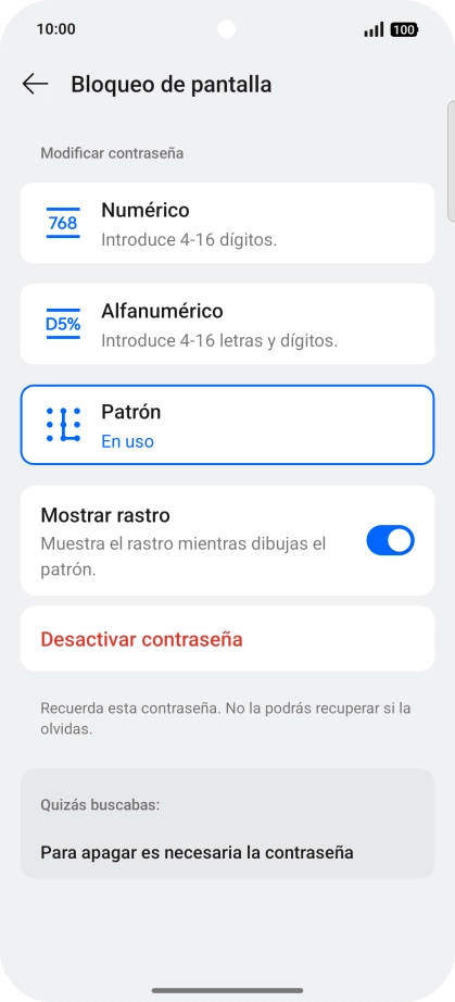 Pulsa Desactivar contraseña. Pulsa Desactivar contraseña.