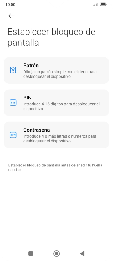 Pulsa el código de seguridad deseado. Pulsa el código de seguridad deseado.