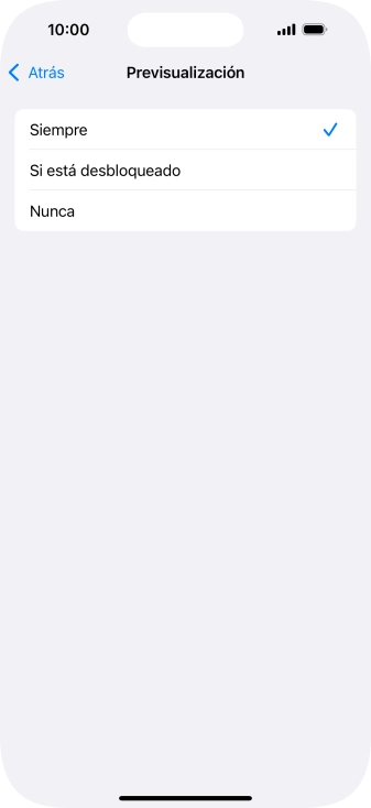 Para seleccionar la vista previa de las notificaciones en la pantalla de bloqueo, pulsa Siempre. Para seleccionar la vista previa de las notificaciones en la pantalla de bloqueo, pulsa Siempre.
