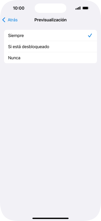 Para seleccionar la vista previa de las notificaciones en la pantalla de bloqueo, pulsa Siempre. Para seleccionar la vista previa de las notificaciones en la pantalla de bloqueo, pulsa Siempre.