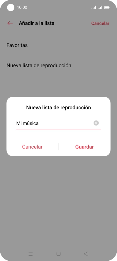 Introduce el nombre deseado de la lista de reproducción y pulsa Guardar. Introduce el nombre deseado de la lista de reproducción y pulsa Guardar.