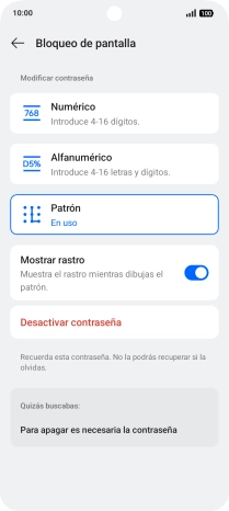 Pulsa Desactivar contraseña. Pulsa Desactivar contraseña.