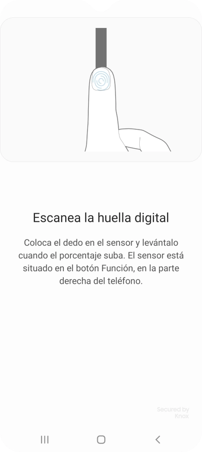 Sigue las indicaciones de la pantalla para crear una huella digital como código de seguridad. Sigue las indicaciones de la pantalla para crear una huella digital como código de seguridad.