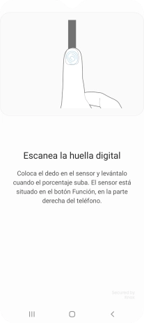 Sigue las indicaciones de la pantalla para crear una huella digital como código de seguridad. Sigue las indicaciones de la pantalla para crear una huella digital como código de seguridad.