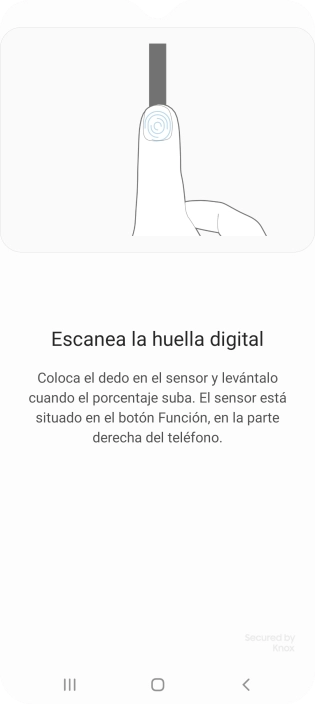 Sigue las indicaciones de la pantalla para crear una huella digital como código de seguridad. Sigue las indicaciones de la pantalla para crear una huella digital como código de seguridad.