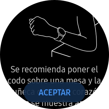 Pulsa Aceptar y espera mientra el smartwatch está midiendo la saturación de oxígeno en sangre. Pulsa Aceptar y espera mientra el smartwatch está midiendo la saturación de oxígeno en sangre.