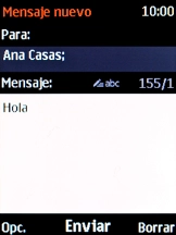 Pulsa la tecla de navegación cuando termines de escribir el mensaje corto. Pulsa la tecla de navegación cuando termines de escribir el mensaje corto.
