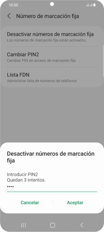 Introduce el código PIN2 y pulsa Aceptar.