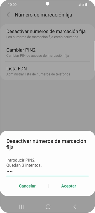 Introduce el código PIN2 y pulsa Aceptar.