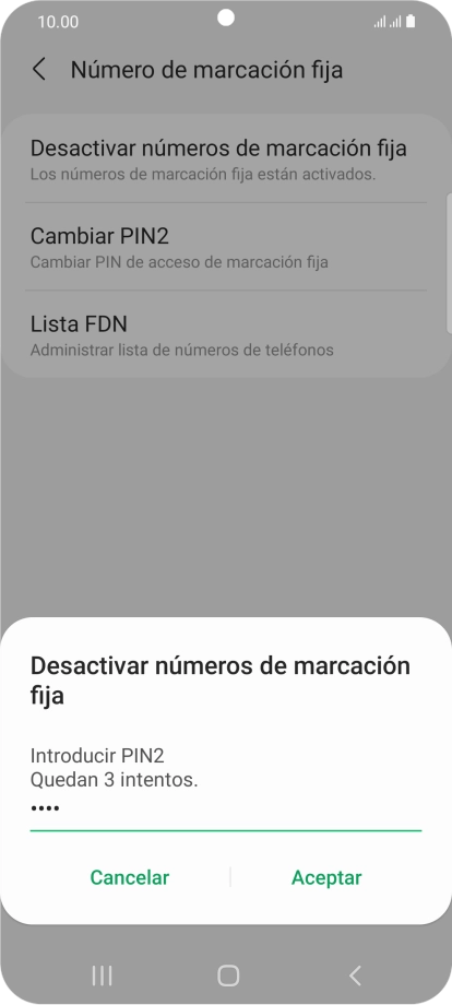 Introduce el código PIN2 y pulsa Aceptar.