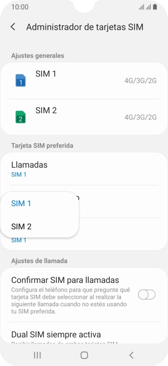 Pulsa la tarjeta SIM deseada. Pulsa la tarjeta SIM deseada.