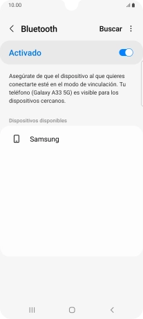 Pulsa el dispositivo Bluetooth deseado y sigue las indicaciones de la pantalla para vincular el dispositivo al teléfono. Pulsa el dispositivo Bluetooth deseado y sigue las indicaciones de la pantalla para vincular el dispositivo al teléfono.
