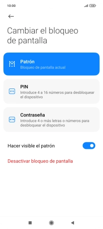 Pulsa Desactivar bloqueo de pantalla e introduce el código de seguridad actual. Pulsa Desactivar bloqueo de pantalla e introduce el código de seguridad actual.