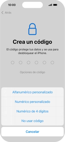 Sigue las indicaciones de la pantalla para activar el uso del código de seguridad o pulsa No usar código. Sigue las indicaciones de la pantalla para activar el uso del código de seguridad o pulsa No usar código.