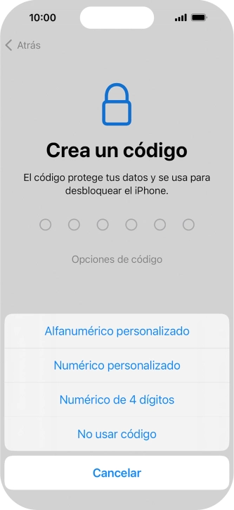 Sigue las indicaciones de la pantalla para activar el uso del código de seguridad o pulsa No usar código. Sigue las indicaciones de la pantalla para activar el uso del código de seguridad o pulsa No usar código.