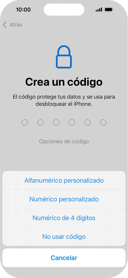 Sigue las indicaciones de la pantalla para activar el uso del código de seguridad o pulsa No usar código. Sigue las indicaciones de la pantalla para activar el uso del código de seguridad o pulsa No usar código.