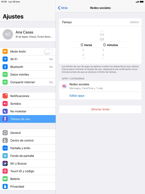 Configura el límite de tiempo deseado para el uso de la categoría seleccionada. Configura el límite de tiempo deseado para el uso de la categoría seleccionada.