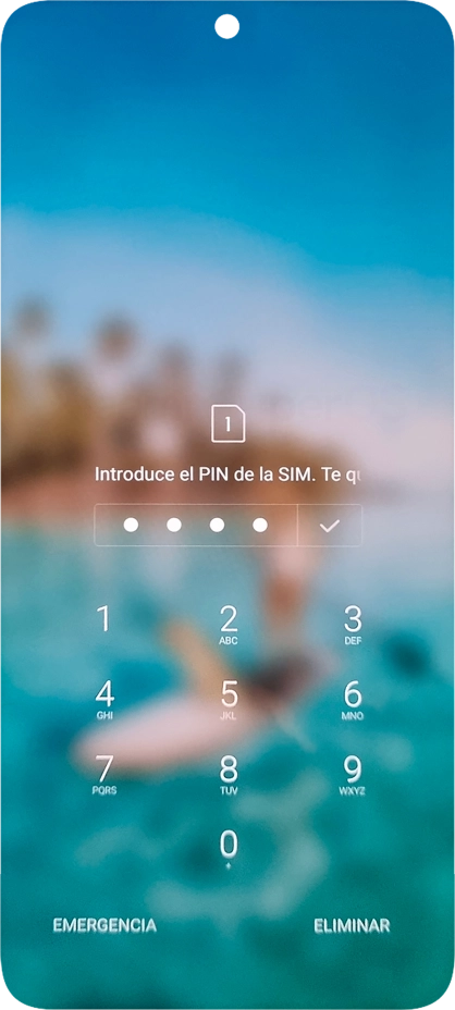 Si es necesario desbloquear la tarjeta SIM, introduce el código PIN y pulsa el icono de aceptar. Si es necesario desbloquear la tarjeta SIM, introduce el código PIN y pulsa el icono de aceptar.