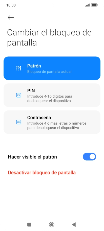 Pulsa Desactivar bloqueo de pantalla e introduce el código de seguridad extra que has creado anteriormente. Pulsa Desactivar bloqueo de pantalla e introduce el código de seguridad extra que has creado anteriormente.