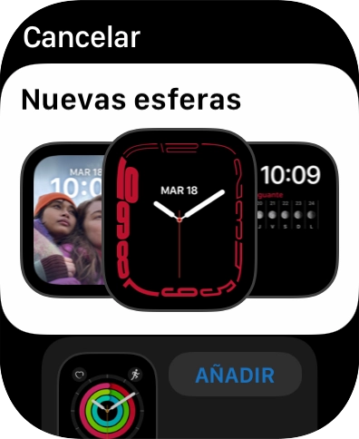 Girar la Digital Crown para ver los diferentes diseños de esfera. Girar la Digital Crown para ver los diferentes diseños de esfera.