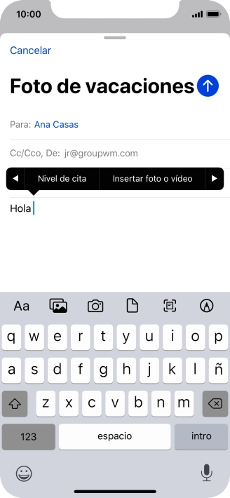Pulsa Insertar foto o vídeo y sigue las indicaciones de la pantalla para adjuntar una fotografía o un videoclip. Pulsa Insertar foto o vídeo y sigue las indicaciones de la pantalla para adjuntar una fotografía o un videoclip.