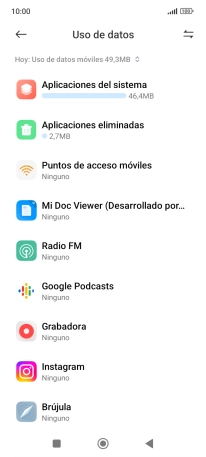 El consumo de datos por cada aplicación aparece bajo el nombre de la aplicación. El consumo de datos por cada aplicación aparece bajo el nombre de la aplicación.
