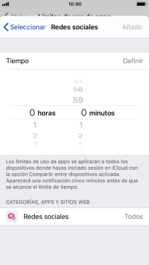 Configura el límite de tiempo deseado para el uso de la categoría seleccionada. Configura el límite de tiempo deseado para el uso de la categoría seleccionada.