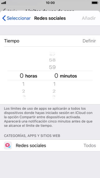 Configura el límite de tiempo deseado para el uso de la categoría seleccionada. Configura el límite de tiempo deseado para el uso de la categoría seleccionada.