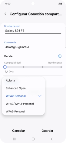 Pulsa WPA3-Personal para proteger la conexión wifi con una contraseña.